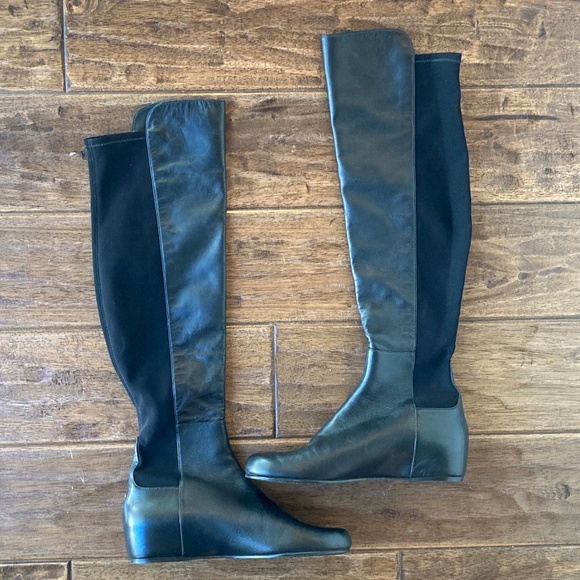 Stuart Weitzman Womens 8M Black 50/50 Knee High Boots Hidden Heel Equestrian - Picture 1 of 8